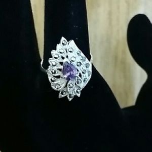 Amethyst and marcasite sterling silver ring